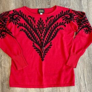 Bob Mackie Red and Black Leaf Pattern Sweater